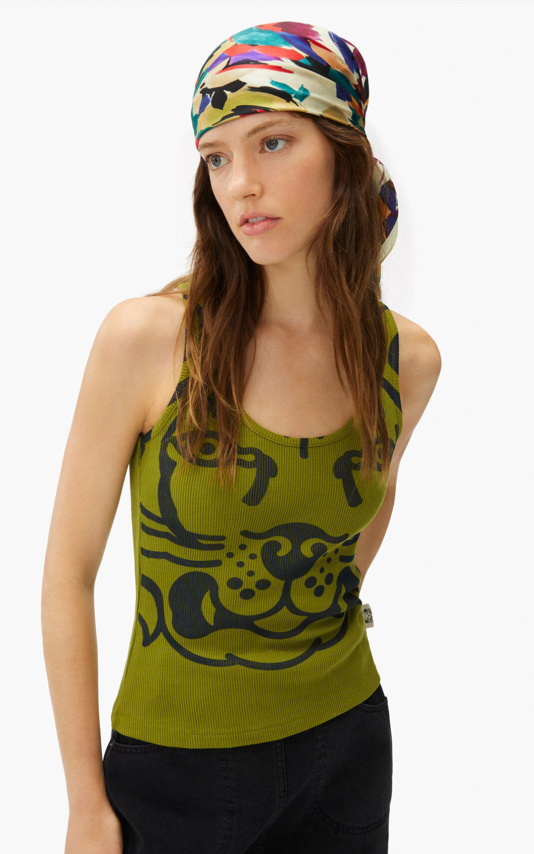 Camiseta Kenzo K Tiger vest top Feminino - Verde Oliva | 237QTNKWU